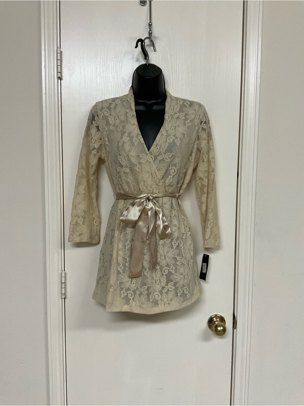 Alfani Cream Lace Wrap Top with Satin Tie